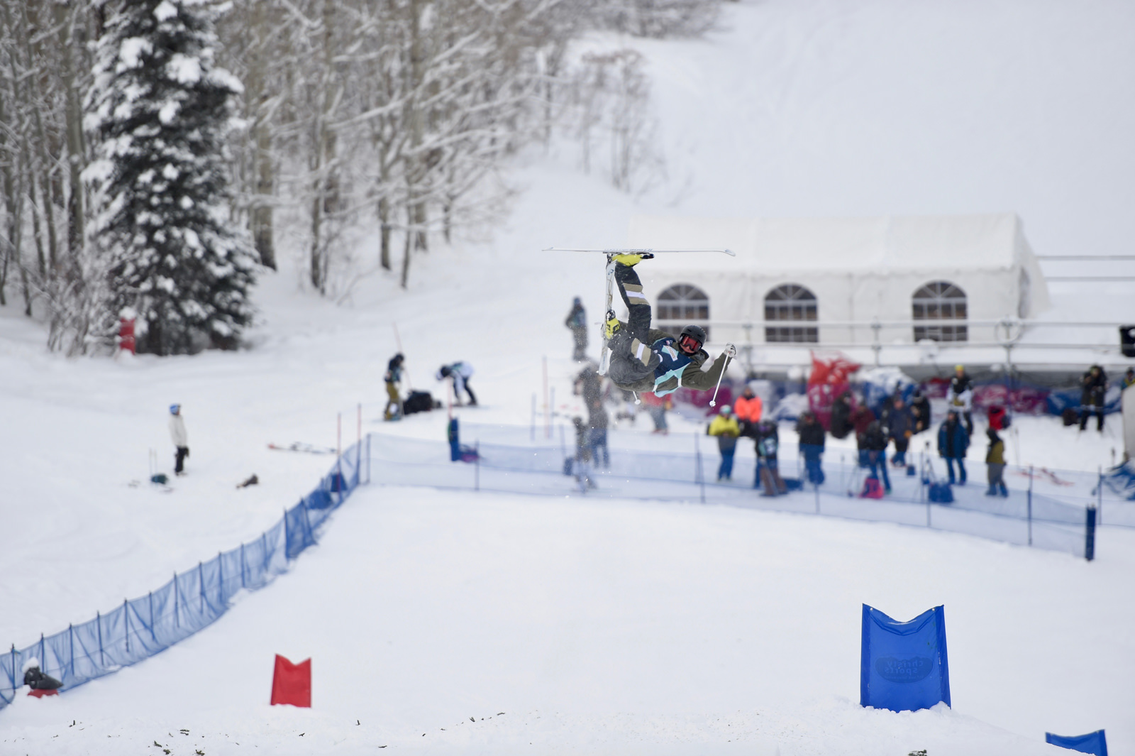 Henry Kosinski mid-air over a mogul jump