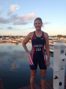 Robyn Jankoski in her USA triathlon kit at the World Championships venue